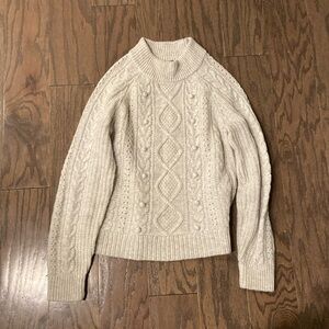 J Crew wool blend grey cable knit mock neck sweater